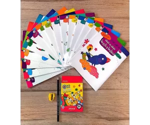 ##مجموعه 15 کتاب کودک (همراه مداد رنگی 12رنگ،مداد طراحی و تراش)،(15جلدی)